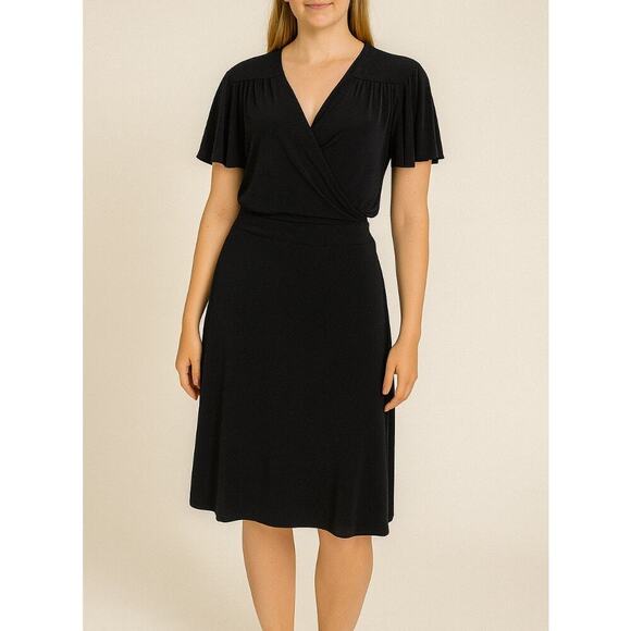 Ideology brand black stretch true wrap knee length basic LBD SZ L in EUC - Picture 1 of 10